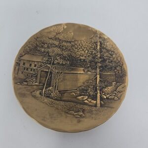 Wendell August Bronze Plate Handmade Covered Bridge and‎ Mill  4 1/2" Free Ship